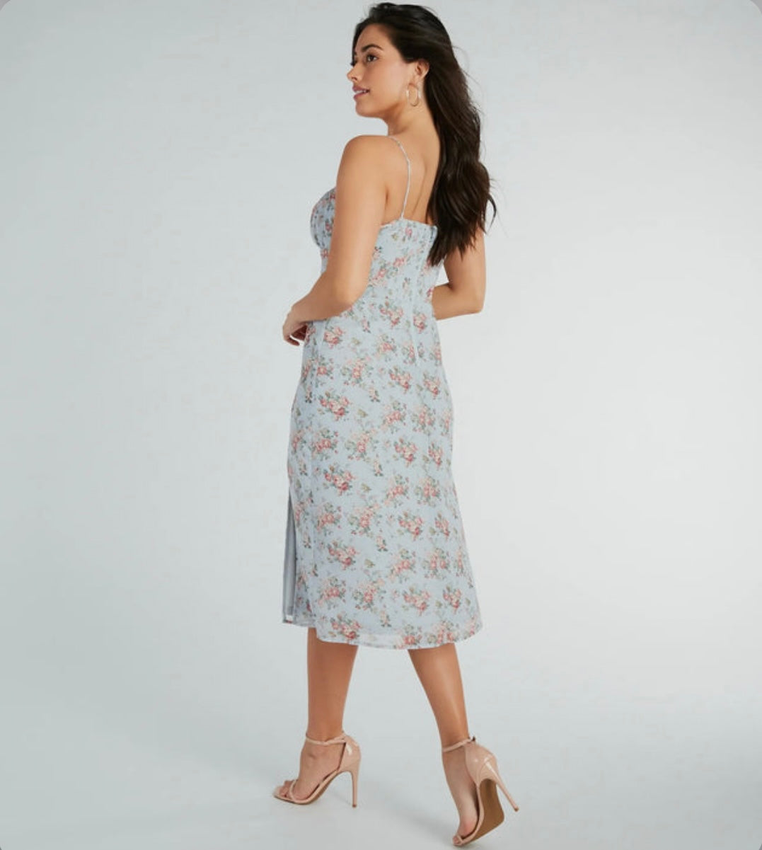 Garden of Roses Chiffon Midi Dress