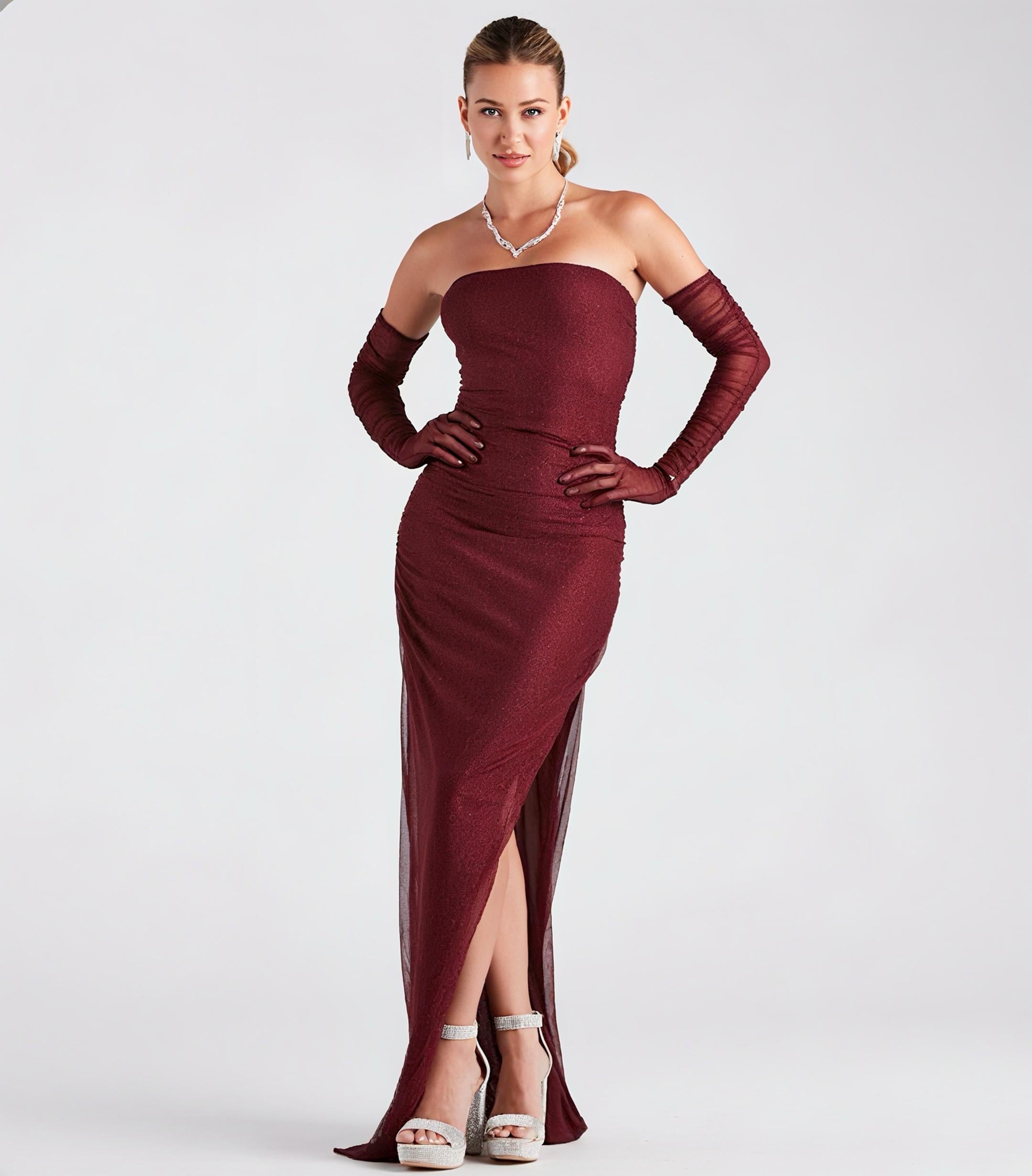 Viola Formal Glitter Long Dress With Gloves
