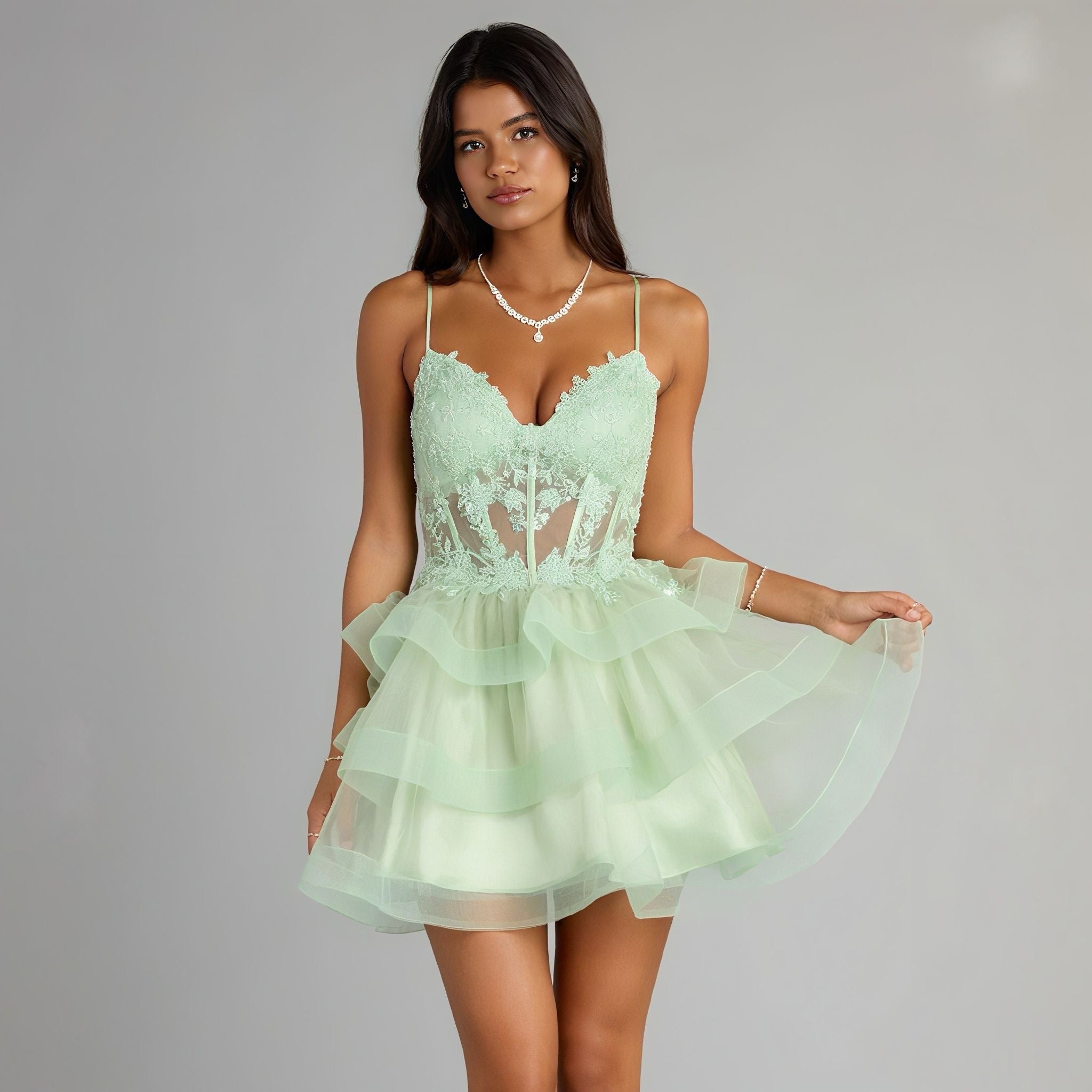Viviana Floral Embroidered Corset Ruffled Skater Dress