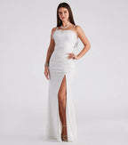 J’aime Feather Trim Velvet Mermaid Dress