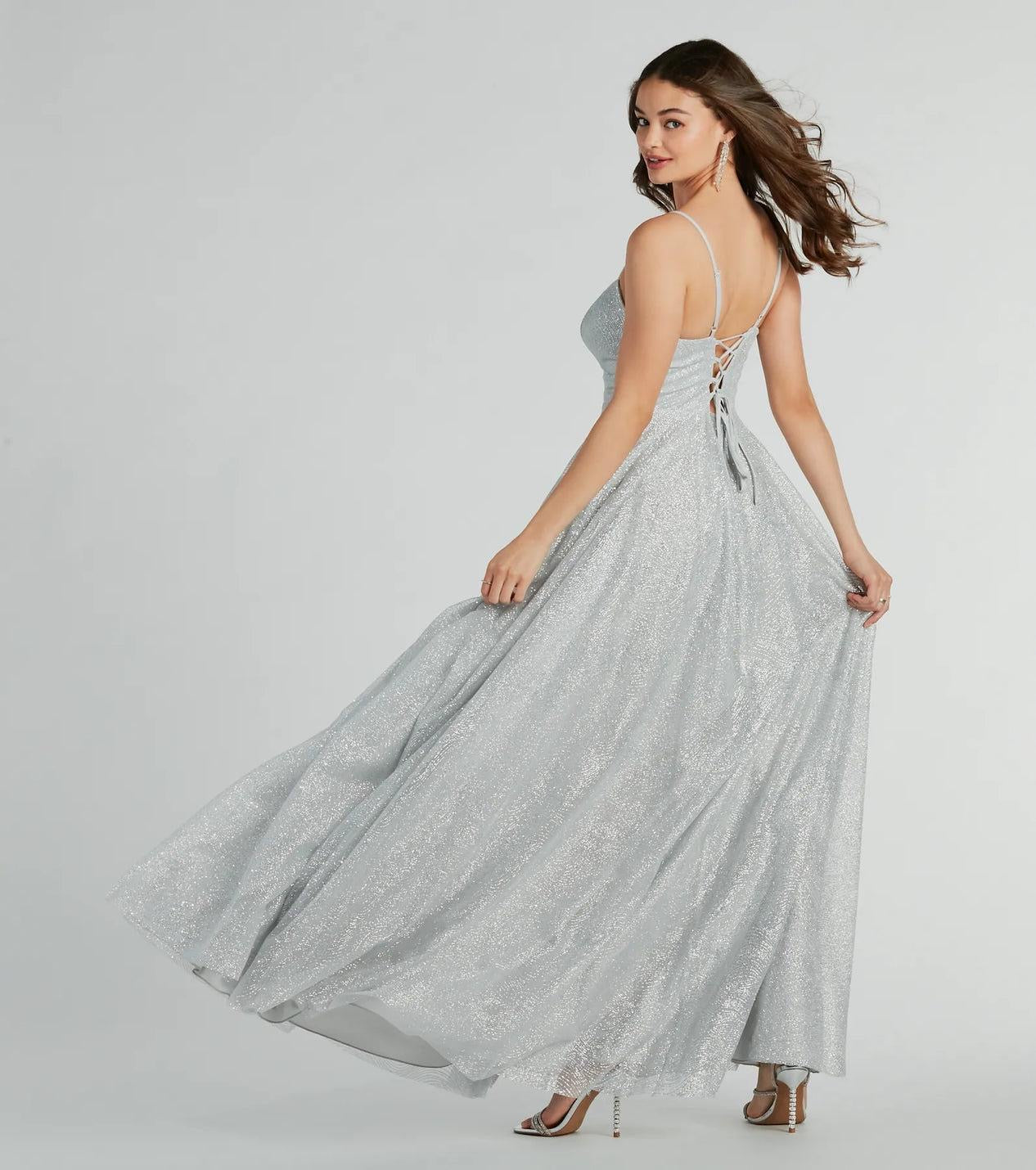 Kira Lace-Up Glitter Tulle A-Line Formal Dress