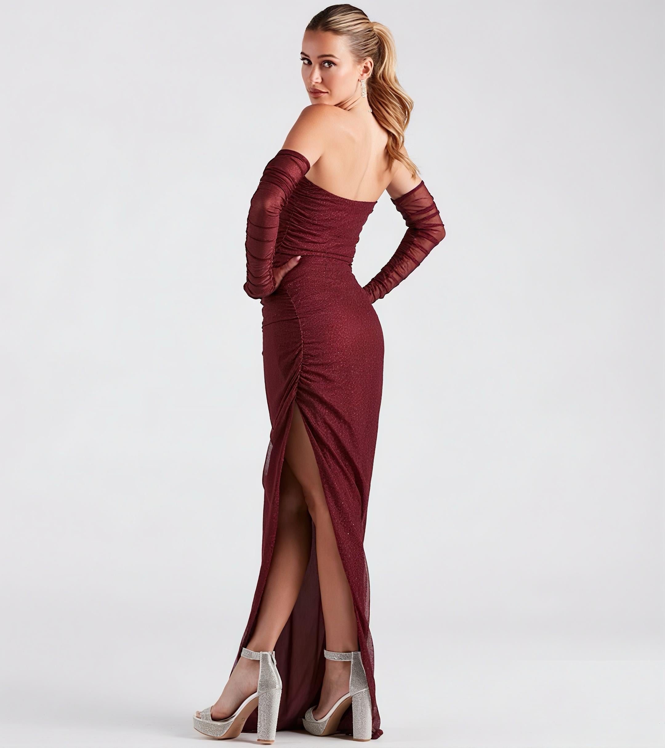 Viola Formal Glitter Long Dress With Gloves