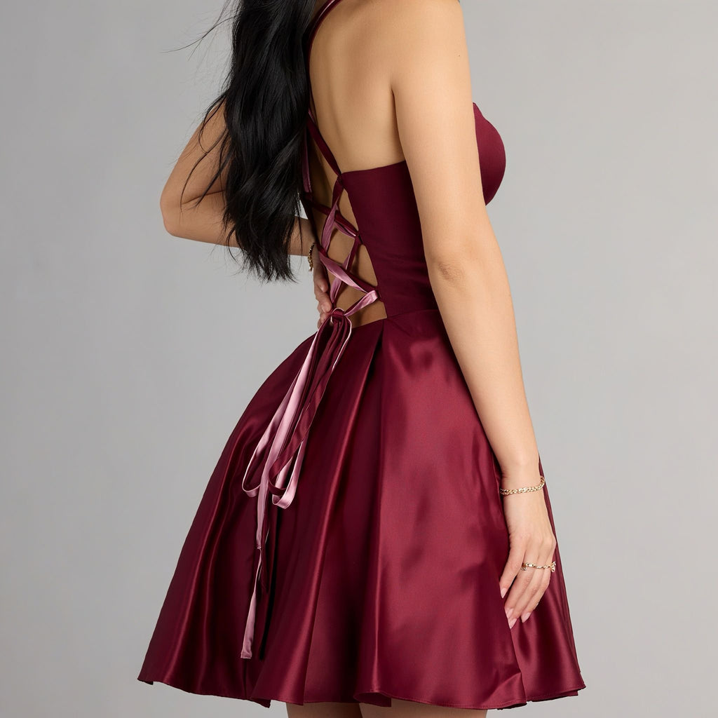 Isabelle Satin Lace-Up Dress With Pockets