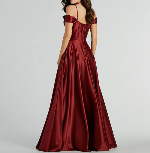 Alira Cold Shoulder A-Line Satin Formal Dress