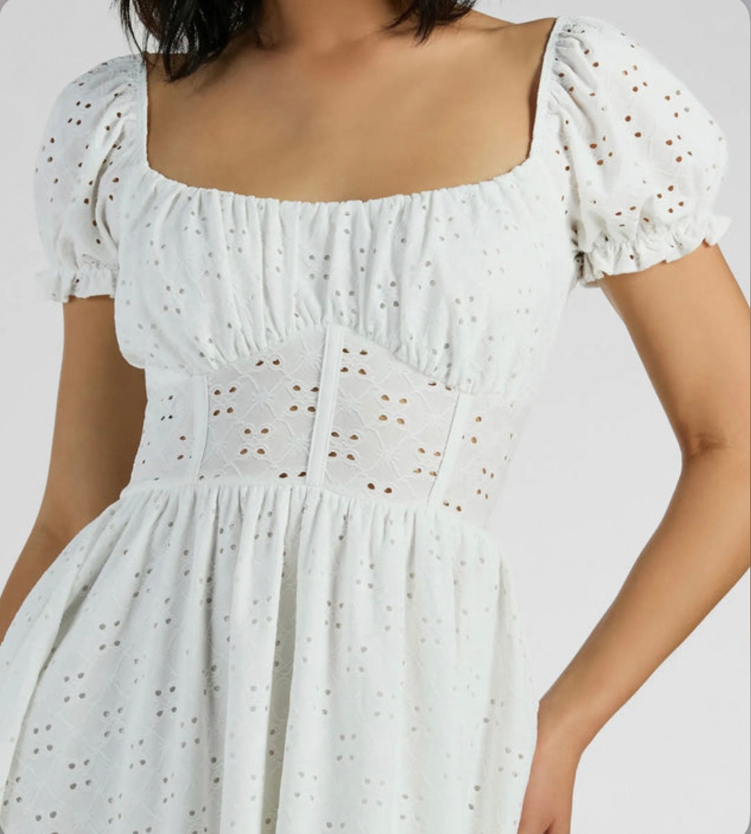 Charming Appeal Puff Sleeve Eyelet Knit Skater Dress