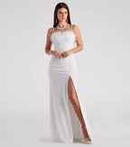 J’aime Feather Trim Velvet Mermaid Dress