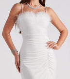 J’aime Feather Trim Velvet Mermaid Dress