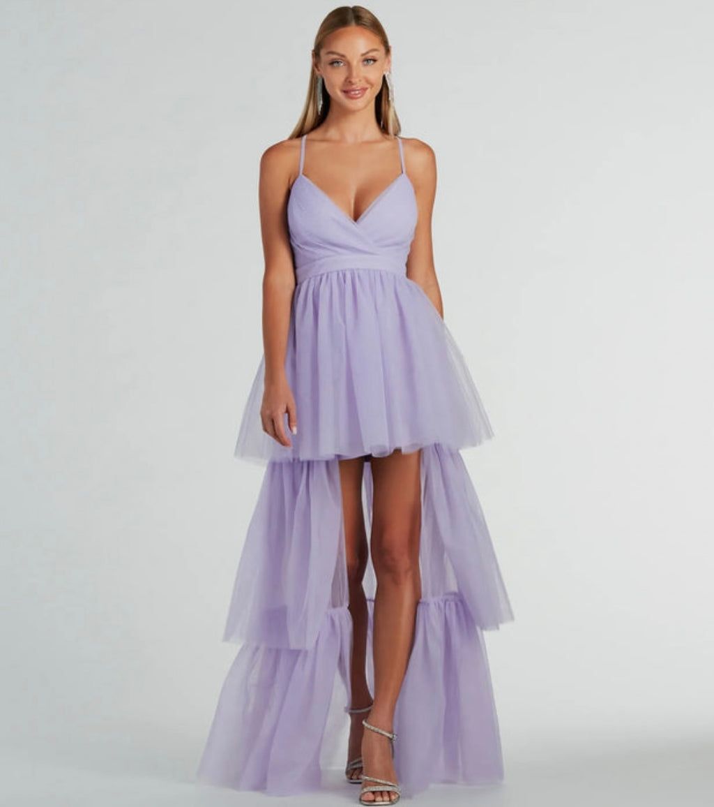 Ophelia V-Neck High Low Ruffle Tulle Formal Dress