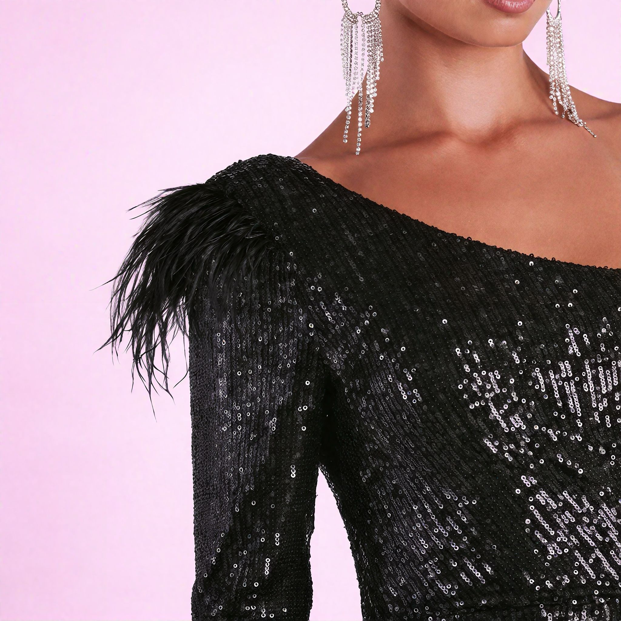 Cassidy Formal Sequin Feather Dress