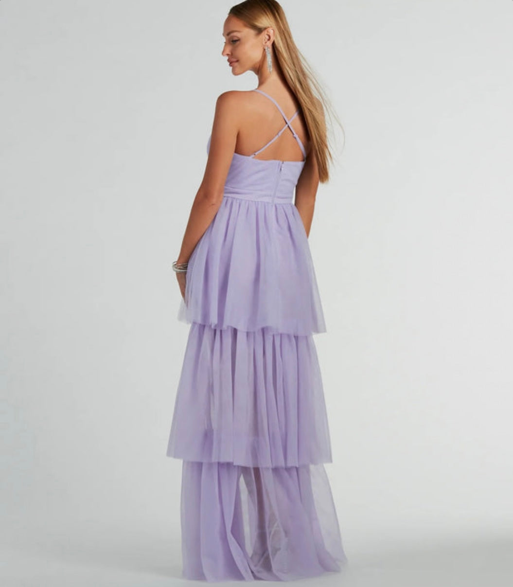Ophelia V-Neck High Low Ruffle Tulle Formal Dress