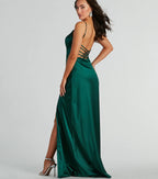 Ansley V-Neck Lattice A-Line Satin Formal Dress