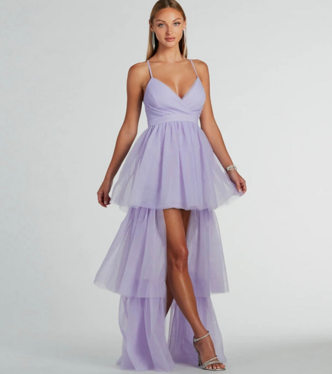 Ophelia V-Neck High Low Ruffle Tulle Formal Dress