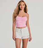 Femme And Fun Sleeveless Rosette Crop Top