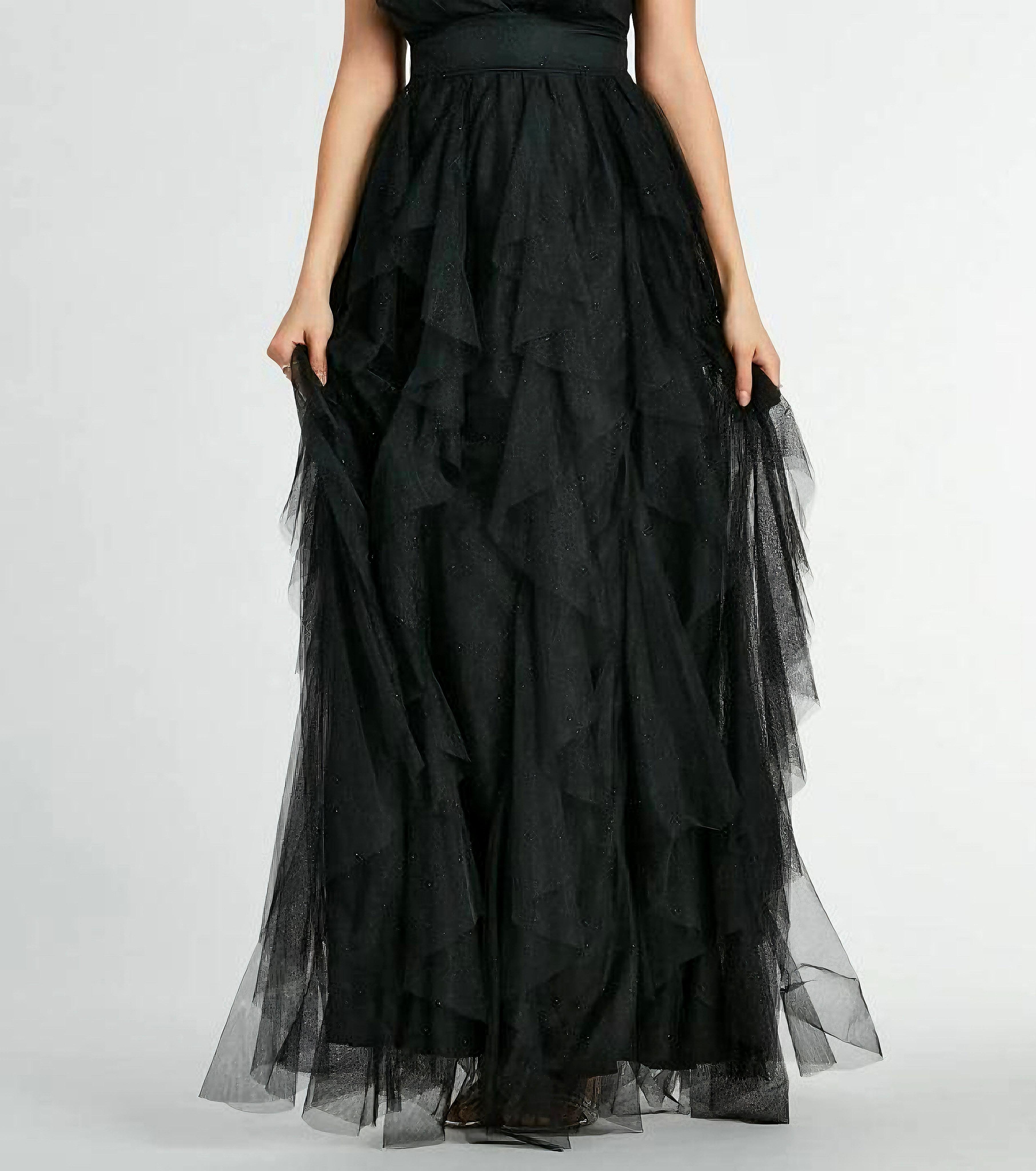 Wynonna V-Neck A-Line Ruffle Glitter Formal Dress
