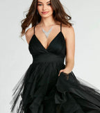 Wynonna V-Neck A-Line Ruffle Glitter Formal Dress